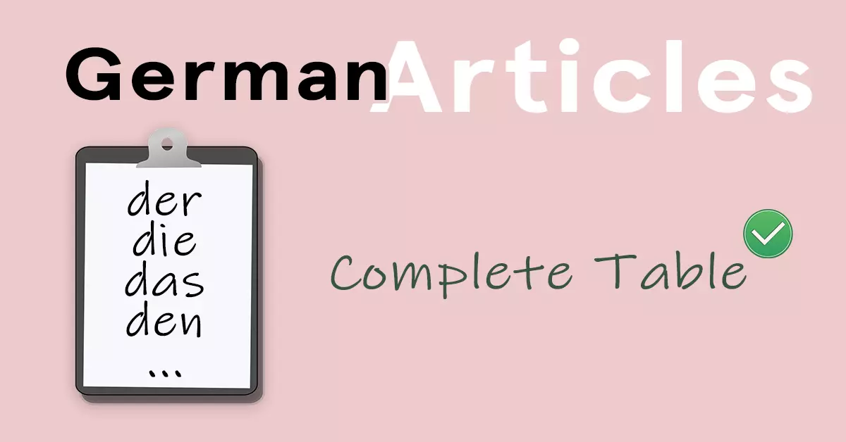 German Articles Complete Table